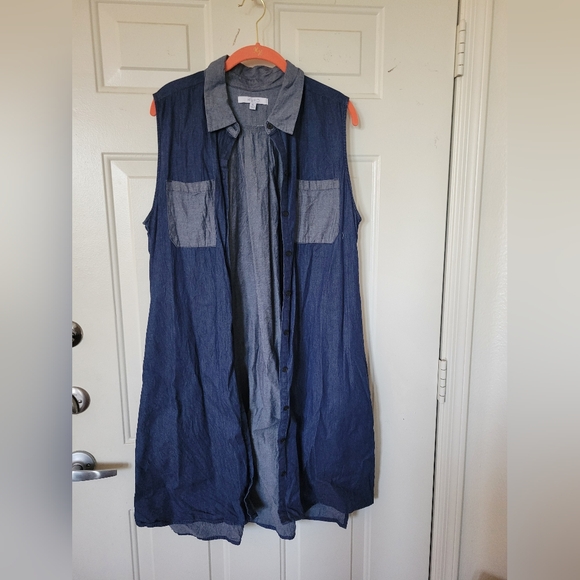REED Krakoff x Kohls Two-Tone Sleeveless Collar Denim Like Dress - Picture 1 of 2
